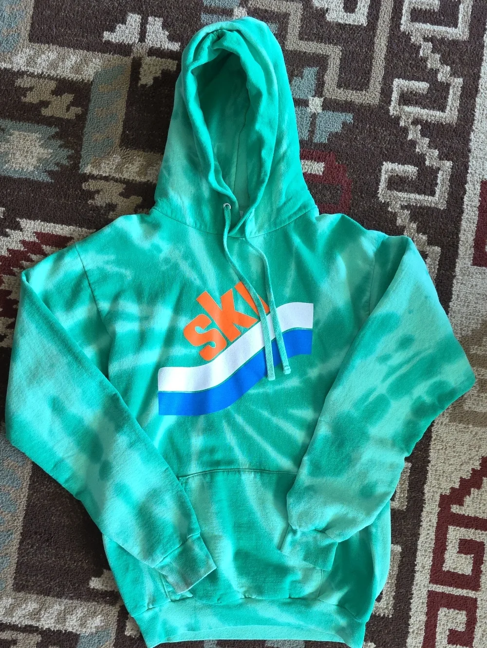 Ski Tie-Dye Green Hoodie Sweatshirt Size Small